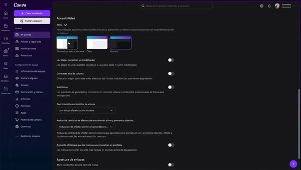 modo claro oscuro en canva