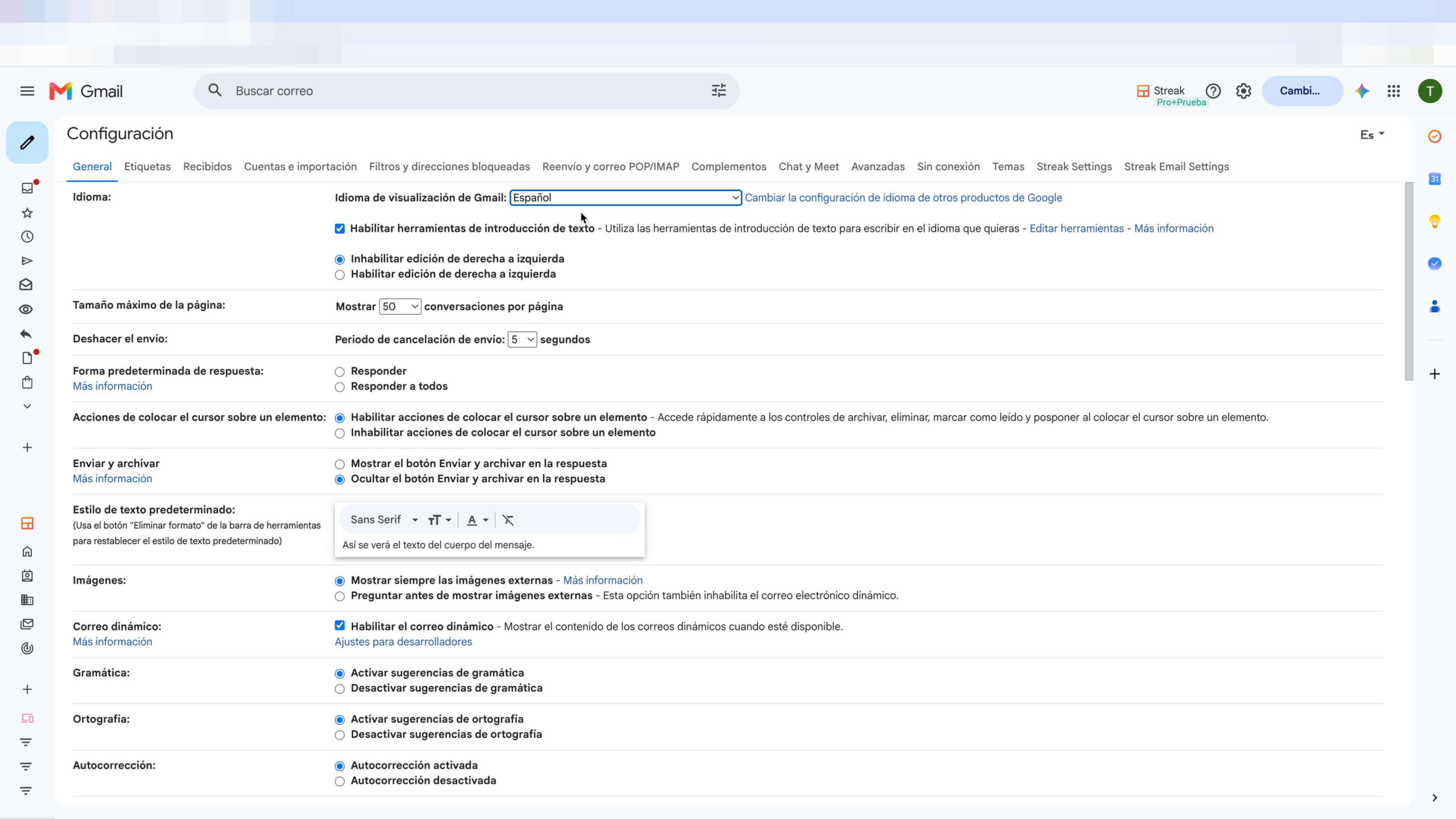 Cómo poner Gmail y la interfaz de Streak CRM en español
